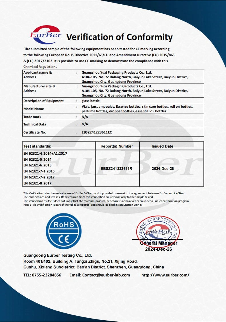 CE Test Report For Glass Bottle